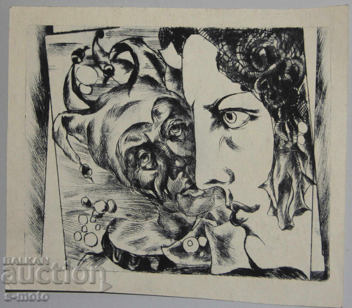 Δημοπρασία Γραφική, ξηρή βελόνα, αφηρημένη σύνθεση 'Κλόουν'