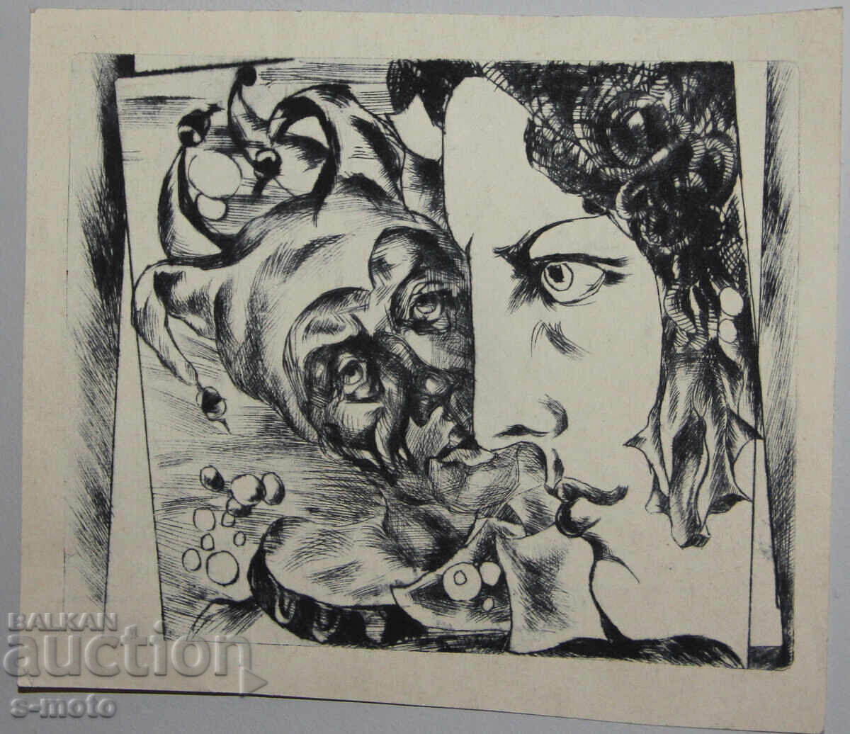 Γραφική, ξηρή βελόνα, αφηρημένη σύνθεση 'Κλόουν'