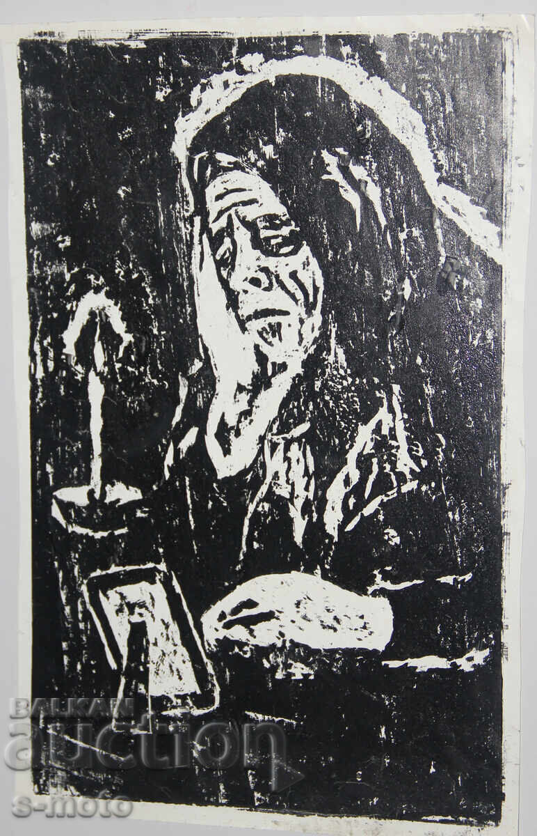 Licitație Grafică veche, portret în lemn Licitație Grafică veche, portret în lemn