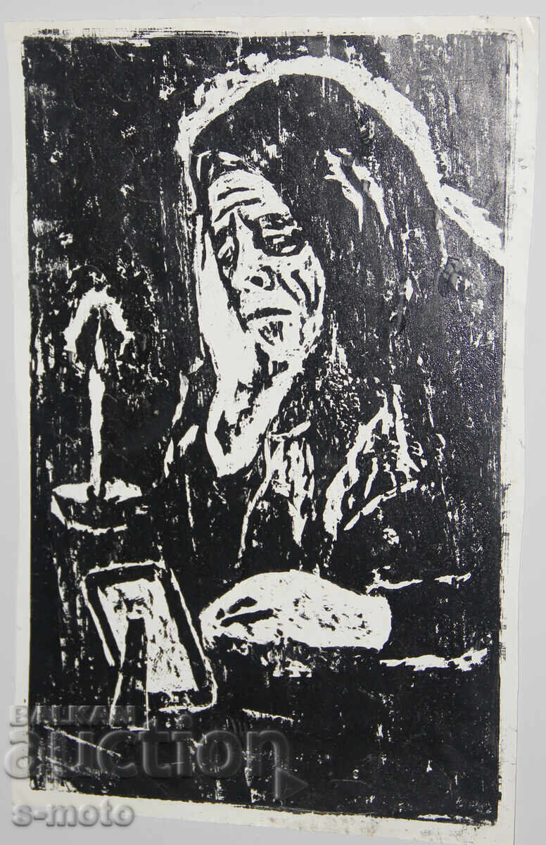 Livrarea Grafică veche, portret în lemn Livrarea Grafică veche, portret în lemn