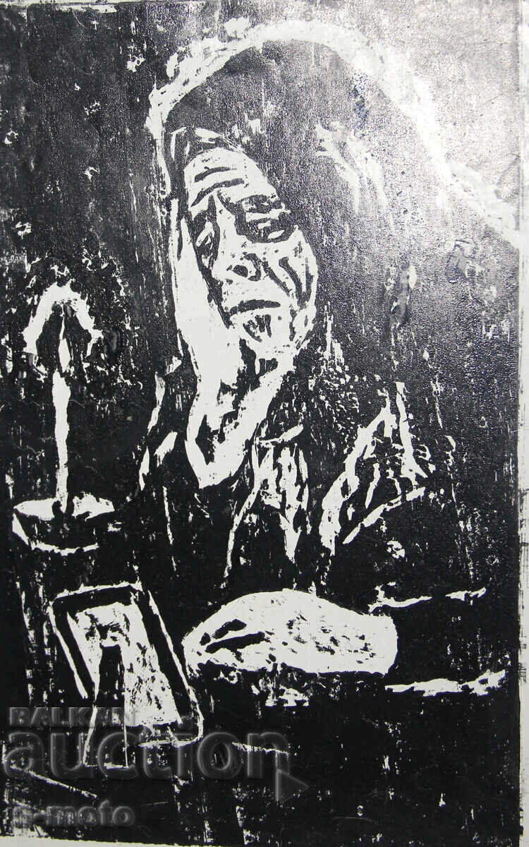 Grafică veche, portret în lemn Grafică veche, portret în lemn