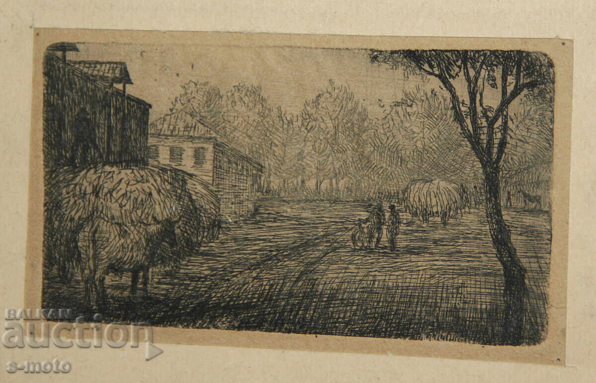 Стара графика, суха игла, пейзаж 1951г. - 7