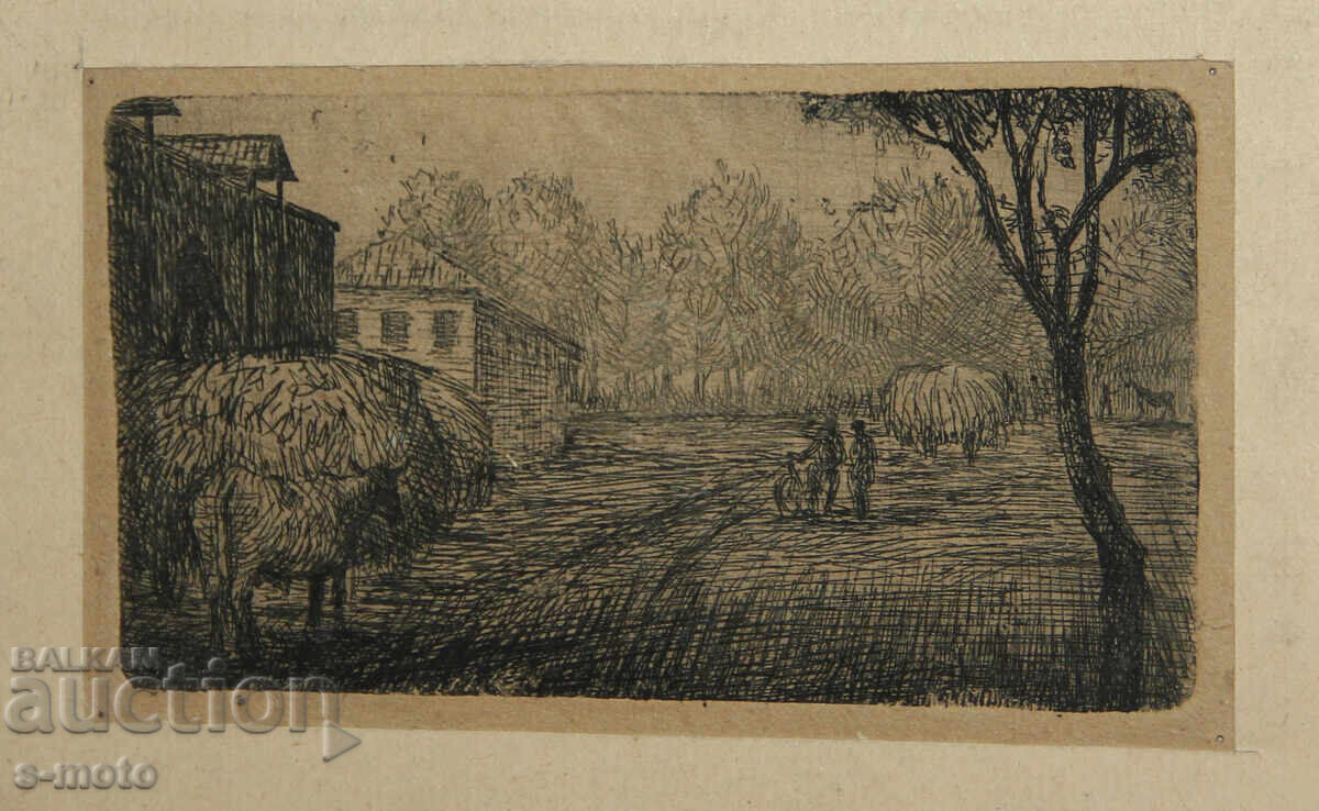 Стара графика, суха игла, пейзаж 1951г.