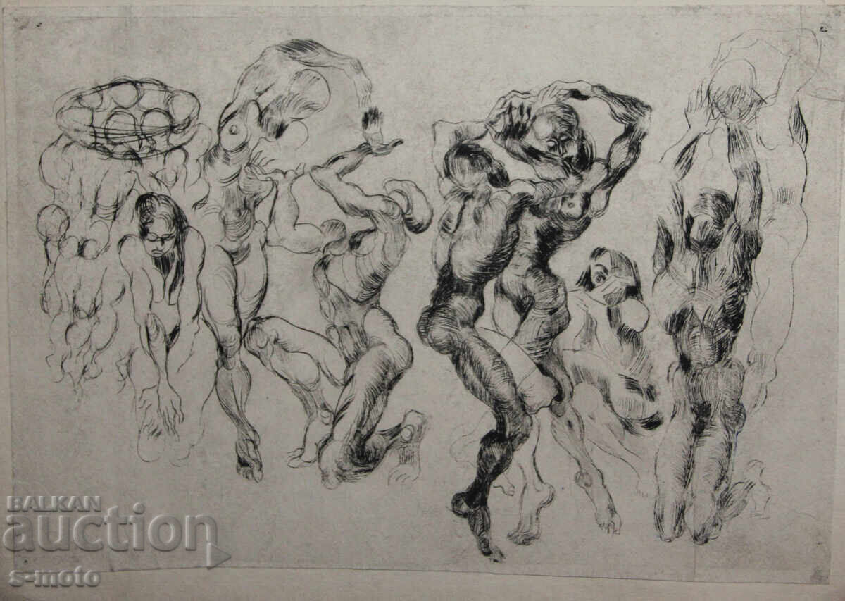 Γραφικά, φιγούρα σύνθεση ξηρή βελόνα γυμνά σώματα με τιμή 240.00 BGN | € 122.71