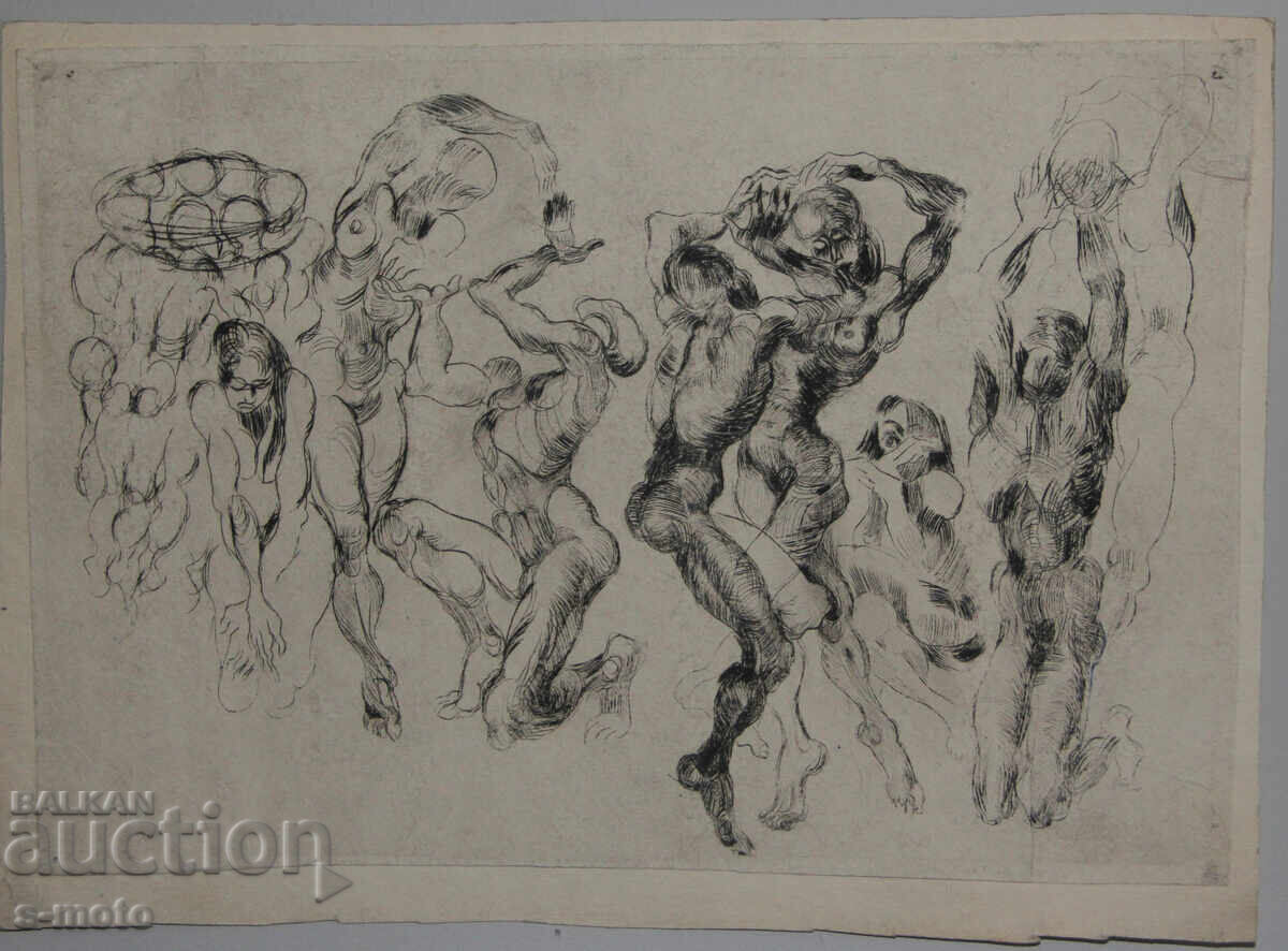 Δημοπρασία Γραφικά, φιγούρα σύνθεση ξηρή βελόνα γυμνά σώματα