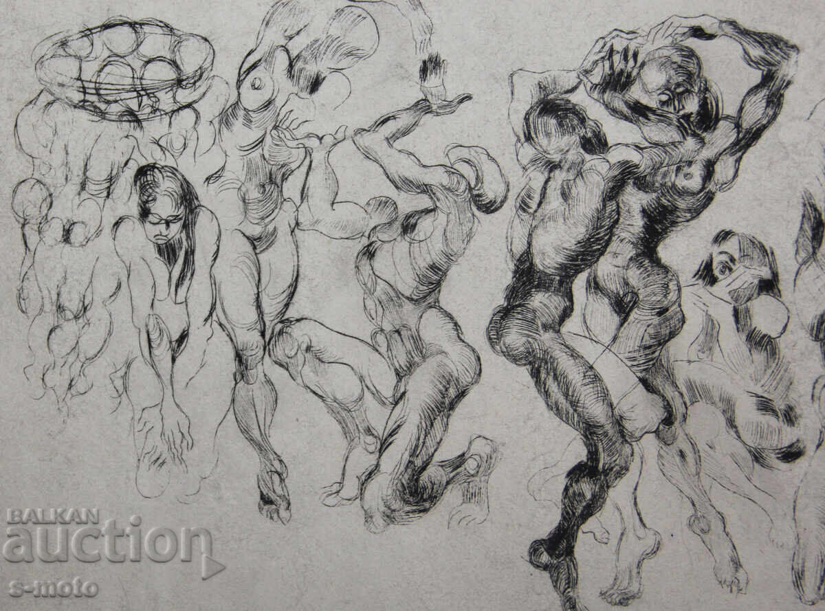 Παράδοση Γραφικά, φιγούρα σύνθεση ξηρή βελόνα γυμνά σώματα