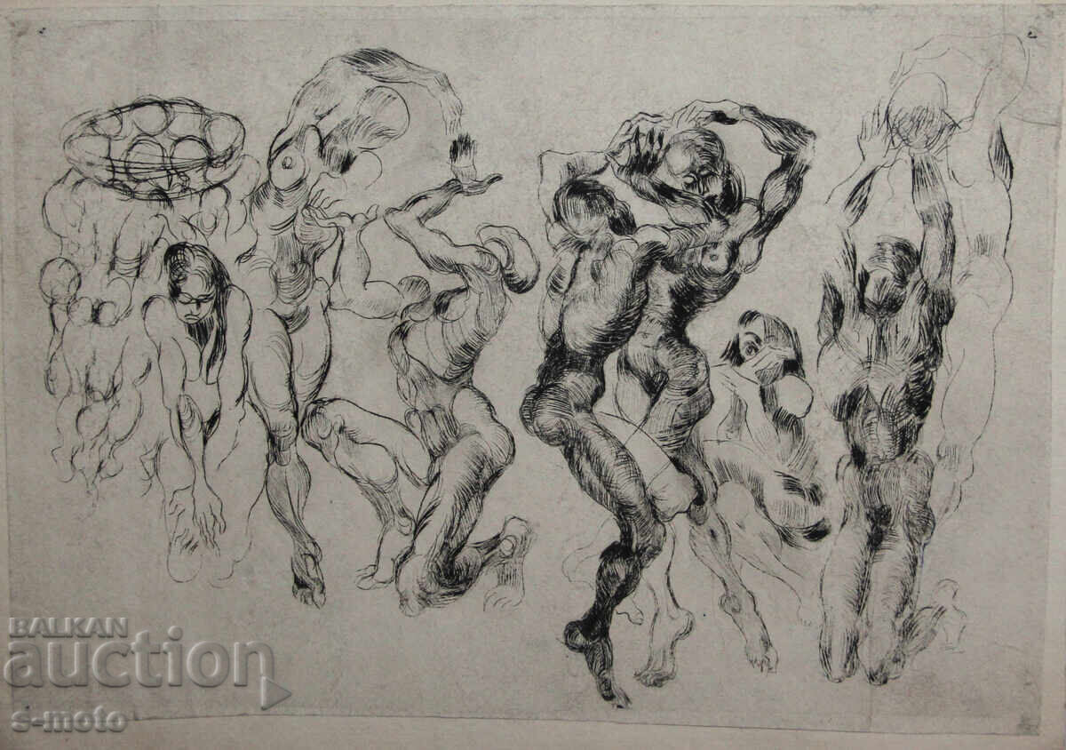 Γραφικά, φιγούρα σύνθεση ξηρή βελόνα γυμνά σώματα