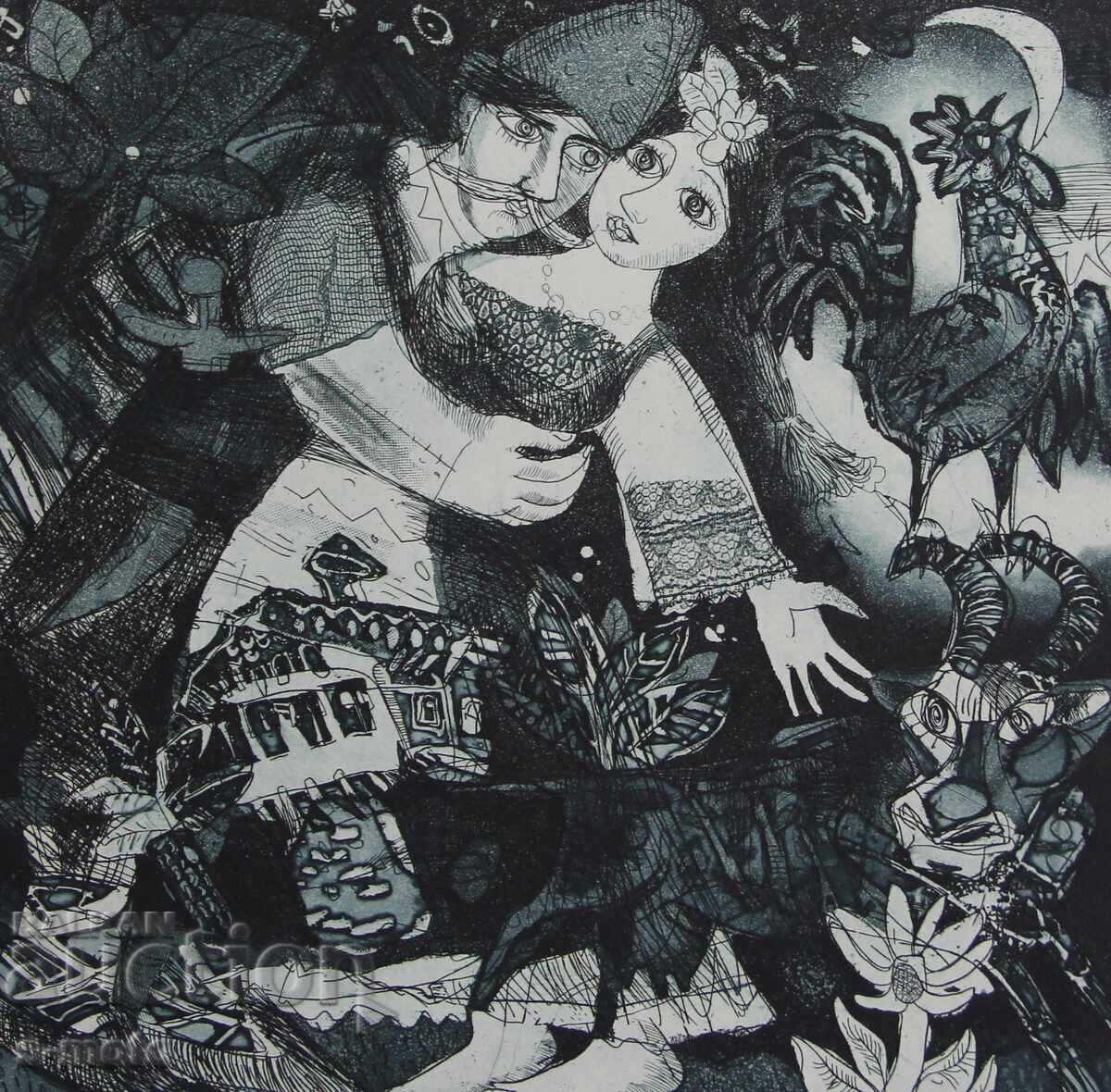 Графика, фигурална композиция, илюстрация с цена 170.00 лв. | € 86.92