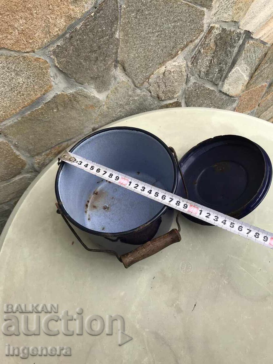 Kettle, pot with enameled lid from the USSR, marked with price 12.00 BGN | € 6.14