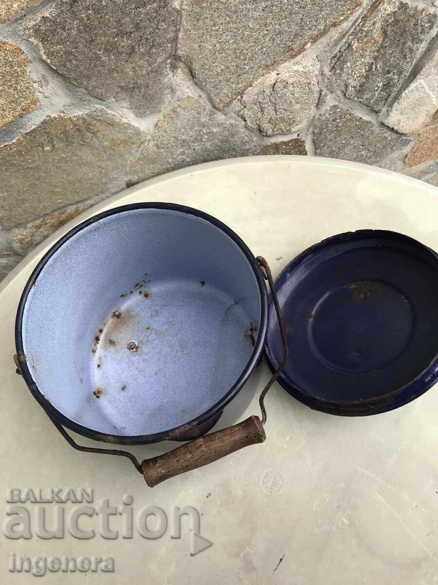 Kettle, pot with enameled lid from the USSR, marked - 6