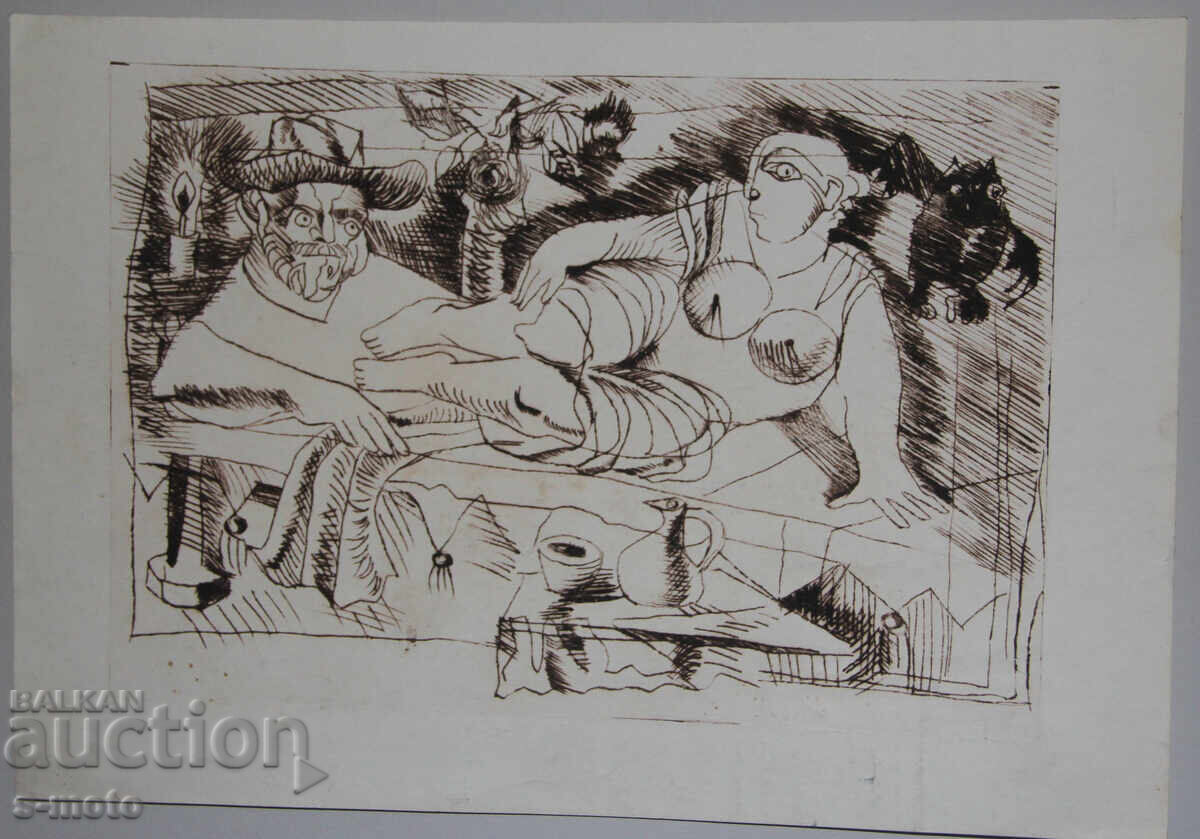 Аукцион Графика , фигурална композиция суха игла голо тяло