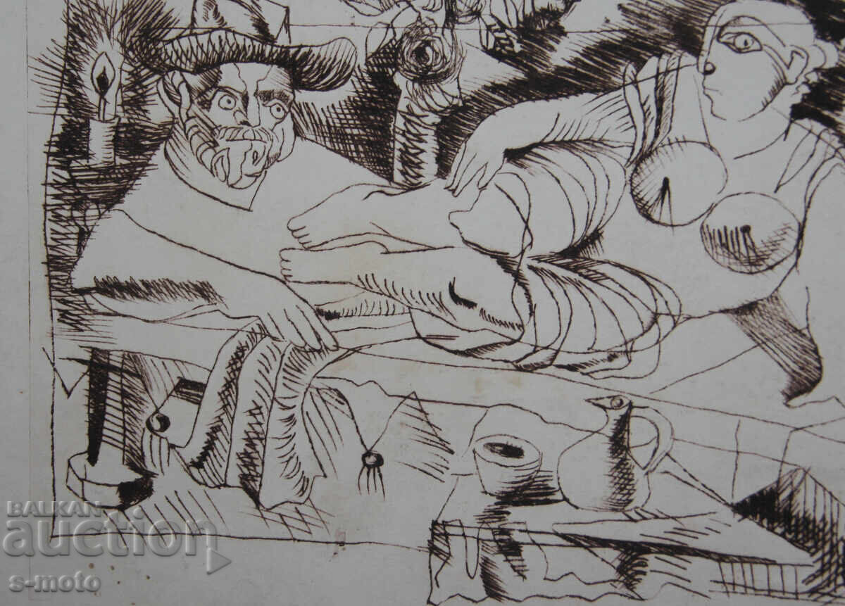 Графика , фигурална композиция суха игла голо тяло - 5