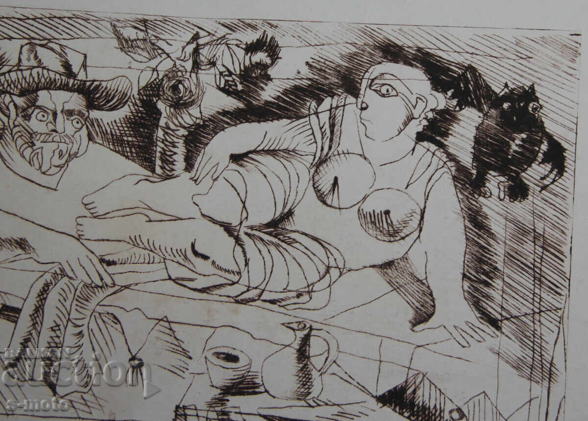 Графика , фигурална композиция суха игла голо тяло - 6