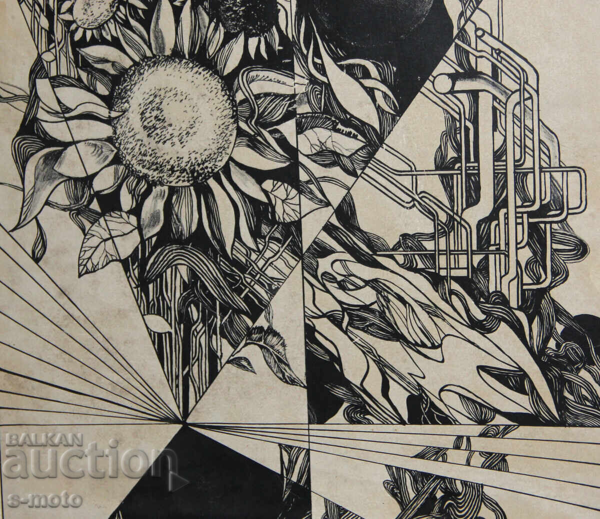 Стара графика, абстрактна композиция, литография - 6