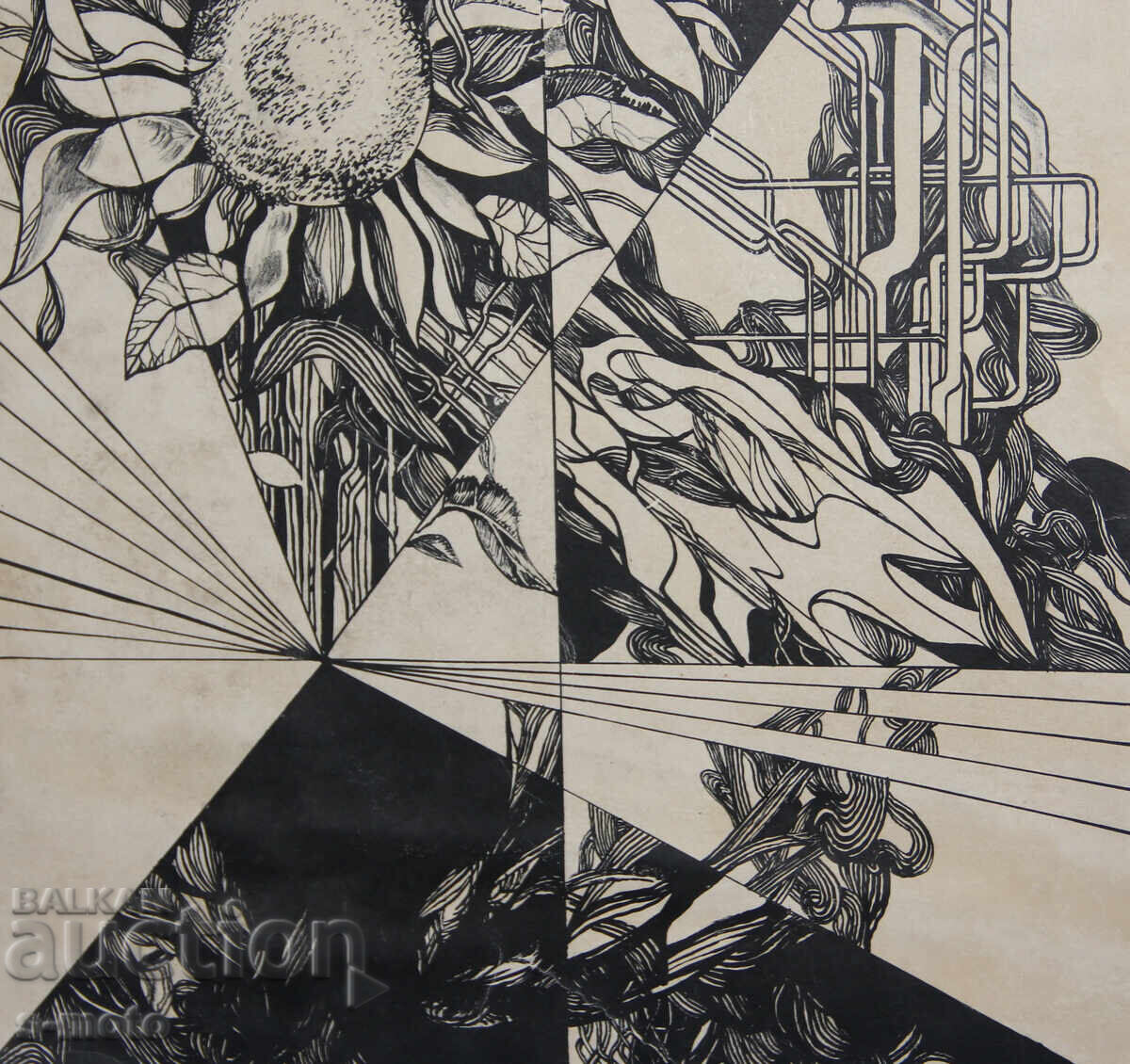 Стара графика, абстрактна композиция, литография - 7