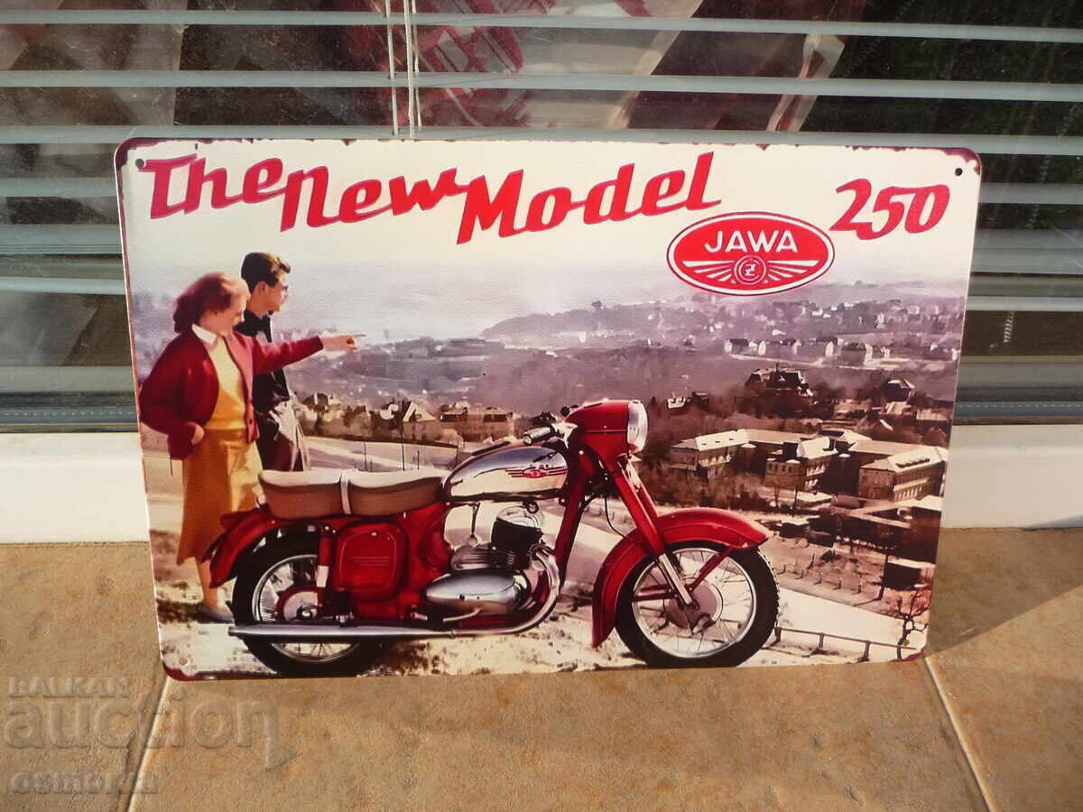 Placă metalică motocicletă Jawa 250 Modelul nou reclamă noul model