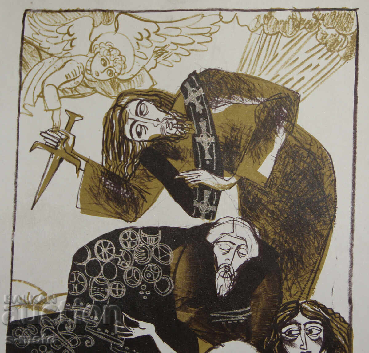 Delivery of Graphics, figure lithograph, illustration