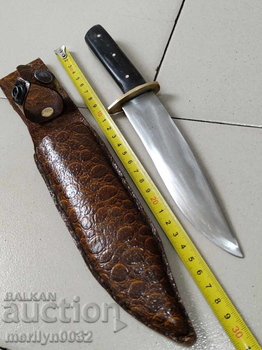 Auction  Hunting knife with sheath and buffalo horn handle