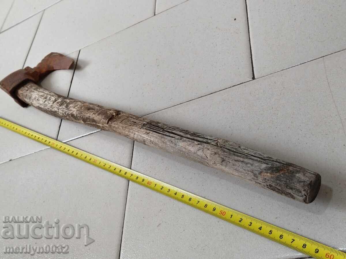 Topor vechi, curb, cu gravuri, unealtă din fier forjat - 5