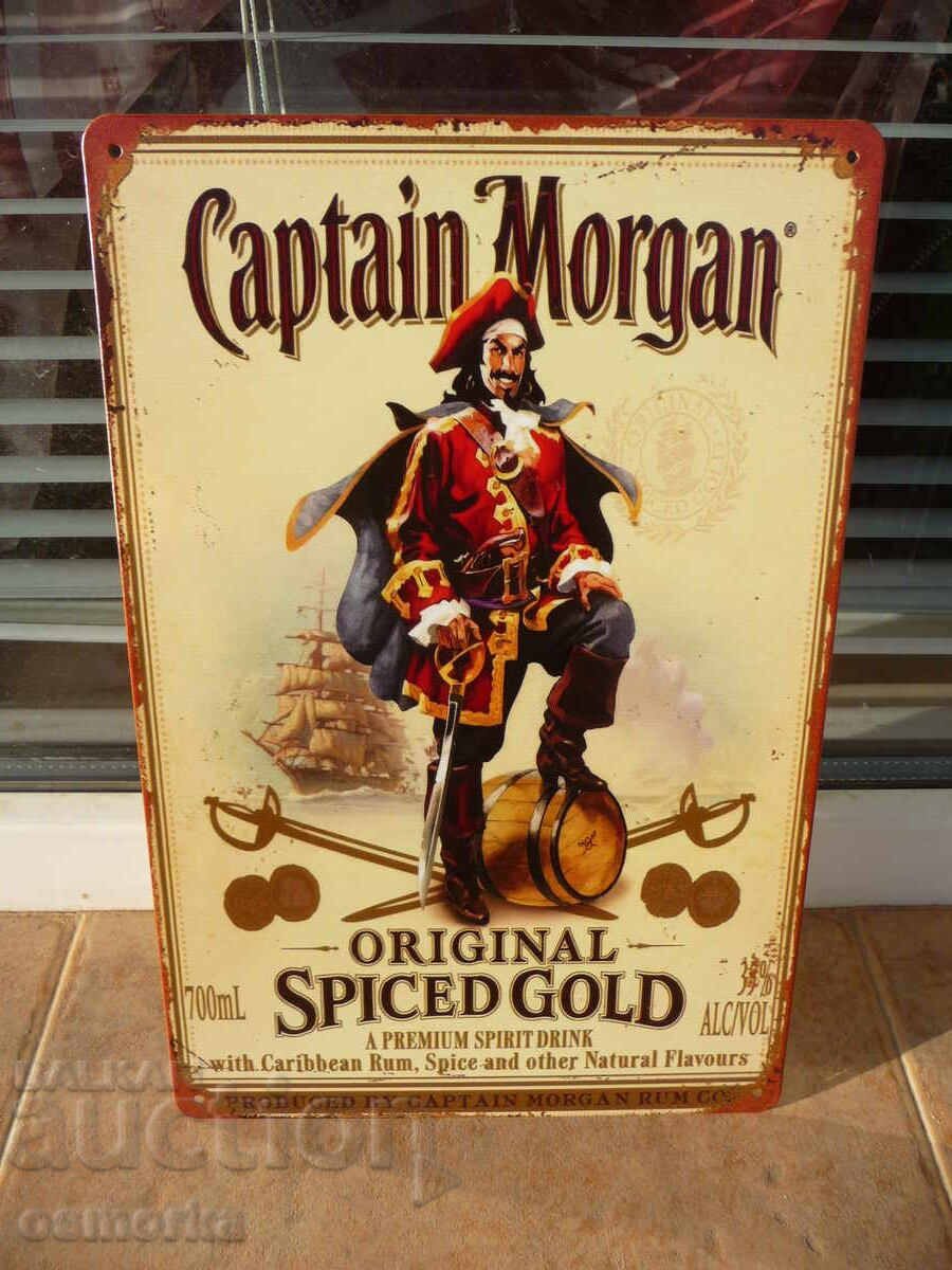 Μεταλλική πινακίδα ρούμι Captain Morgan σπαθί πλοίο αλκοόλ βαρέλι