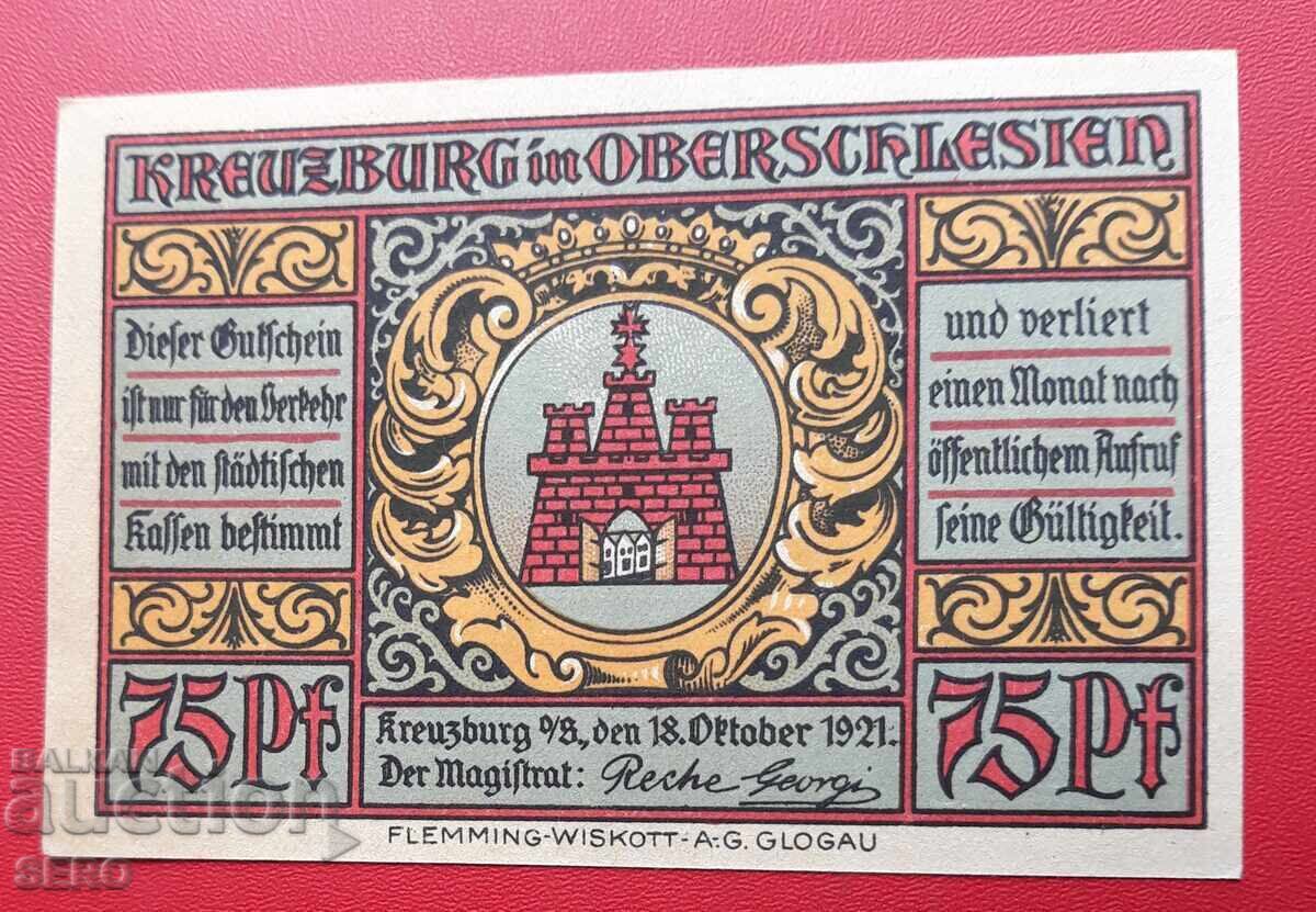 Banknote - Germany - Silesia - Kreuzburg - 75 Pfennig 1921 with price 3.00 BGN | € 1.53