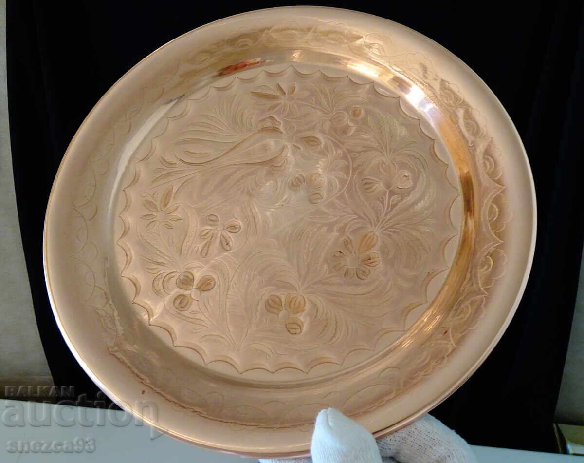 Auction Copper plate, platter, panel, engraved, 23.5 cm Auction Copper plate, platter, panel, engraved, 23.5 cm