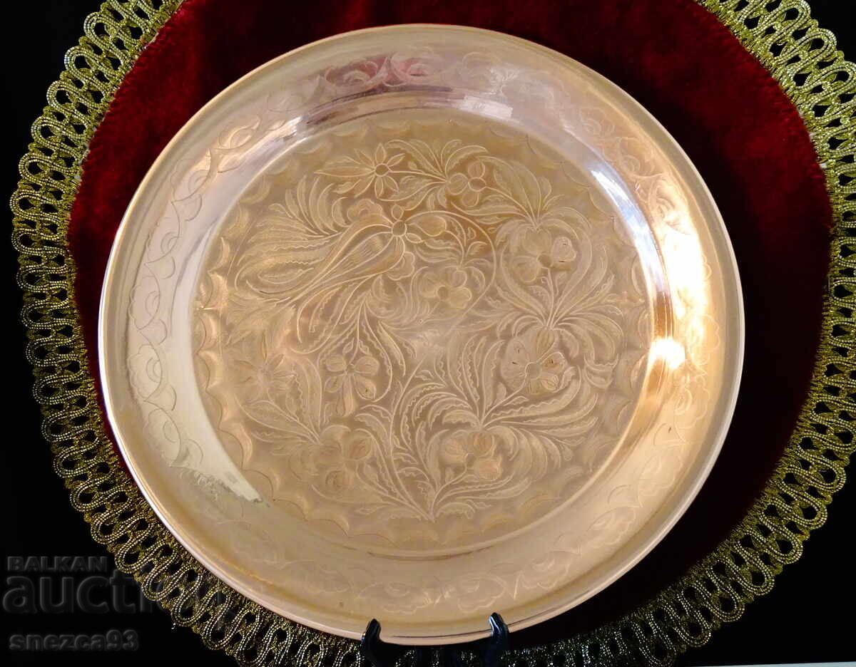 Copper plate, platter, panel, engraved, 23.5 cm Copper plate, platter, panel, engraved, 23.5 cm