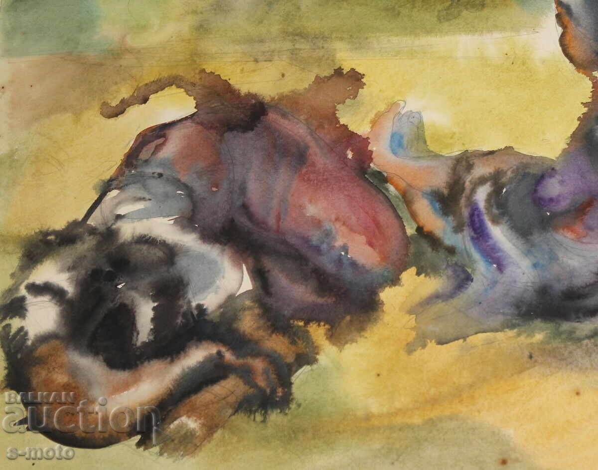 Livrarea Tablou vechi acuarelă peisaj ''La câmp''