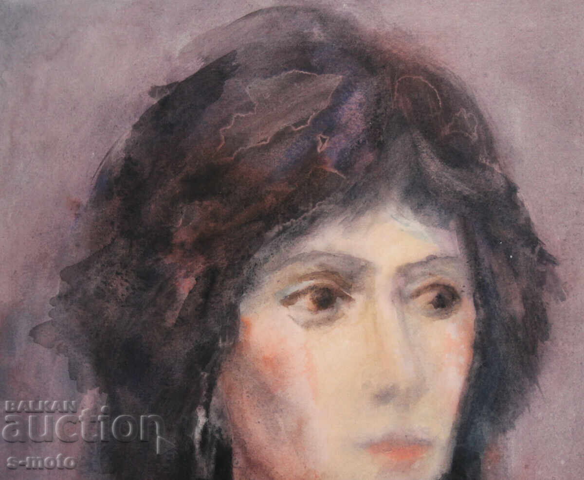 Licitație Pictură acuarelă portret feminin