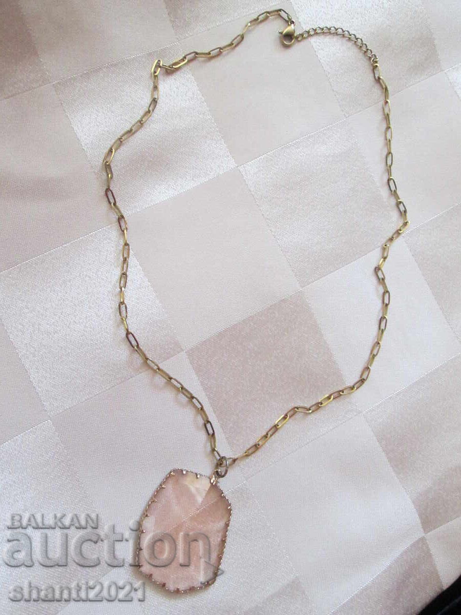 Women's necklace with large rose quartz