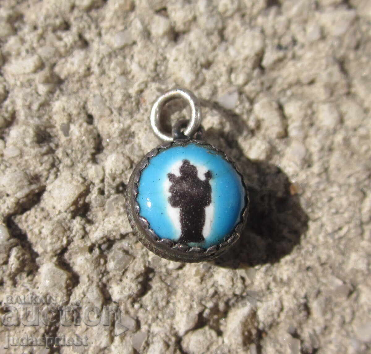 Antique pendant medal silver with enamel icon with monastery Antique pendant medal silver with enamel icon with monastery