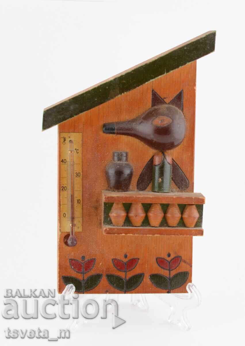 Παλαιός ξύλινος επιτοίχιος θερμόμετρος Σουβενίρ ΕΣΣΔ Αλεπού