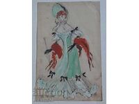 Old gouache painting by artist Asen Popov