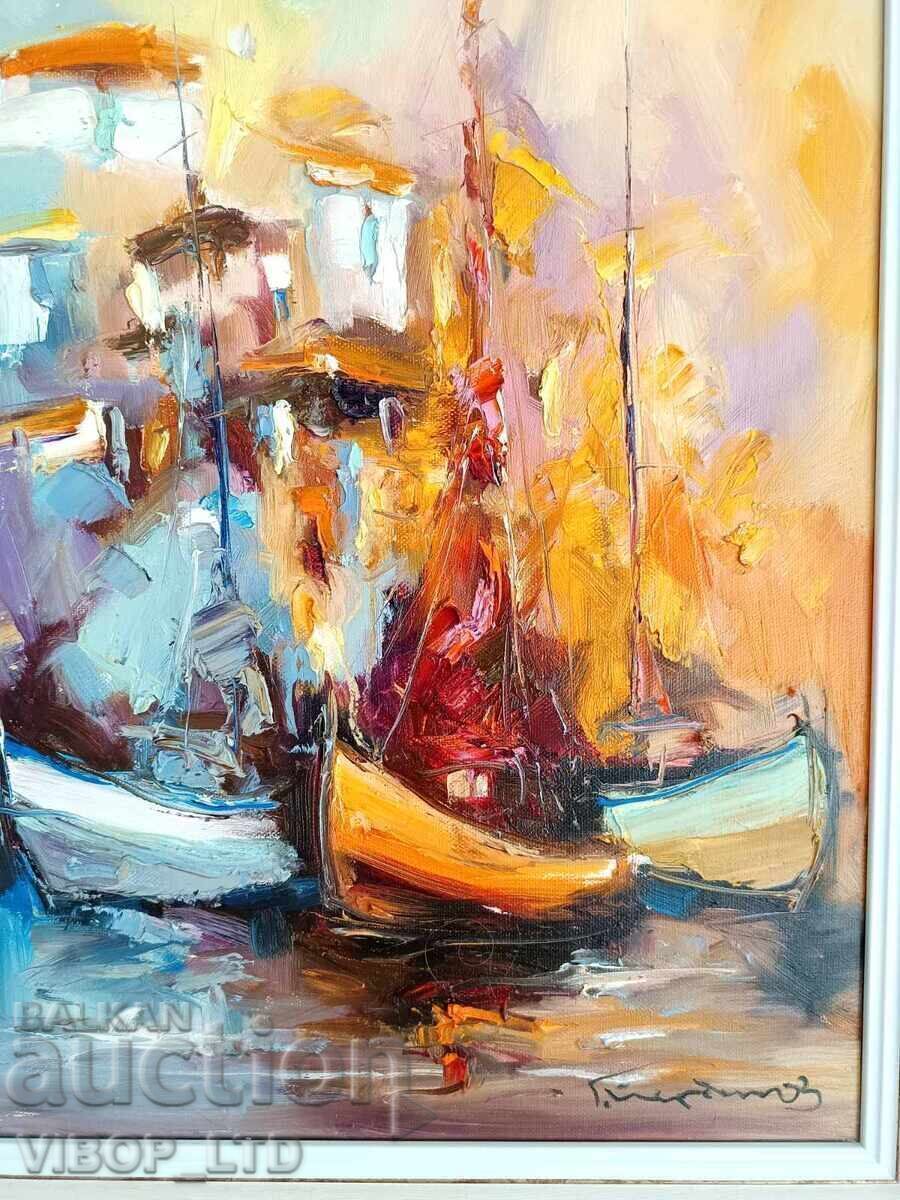 Artist Yordanov / SAILBOATS, painting 55.2/40.7 cm / frame / signed with price € 184.99 | 361.81 BGN