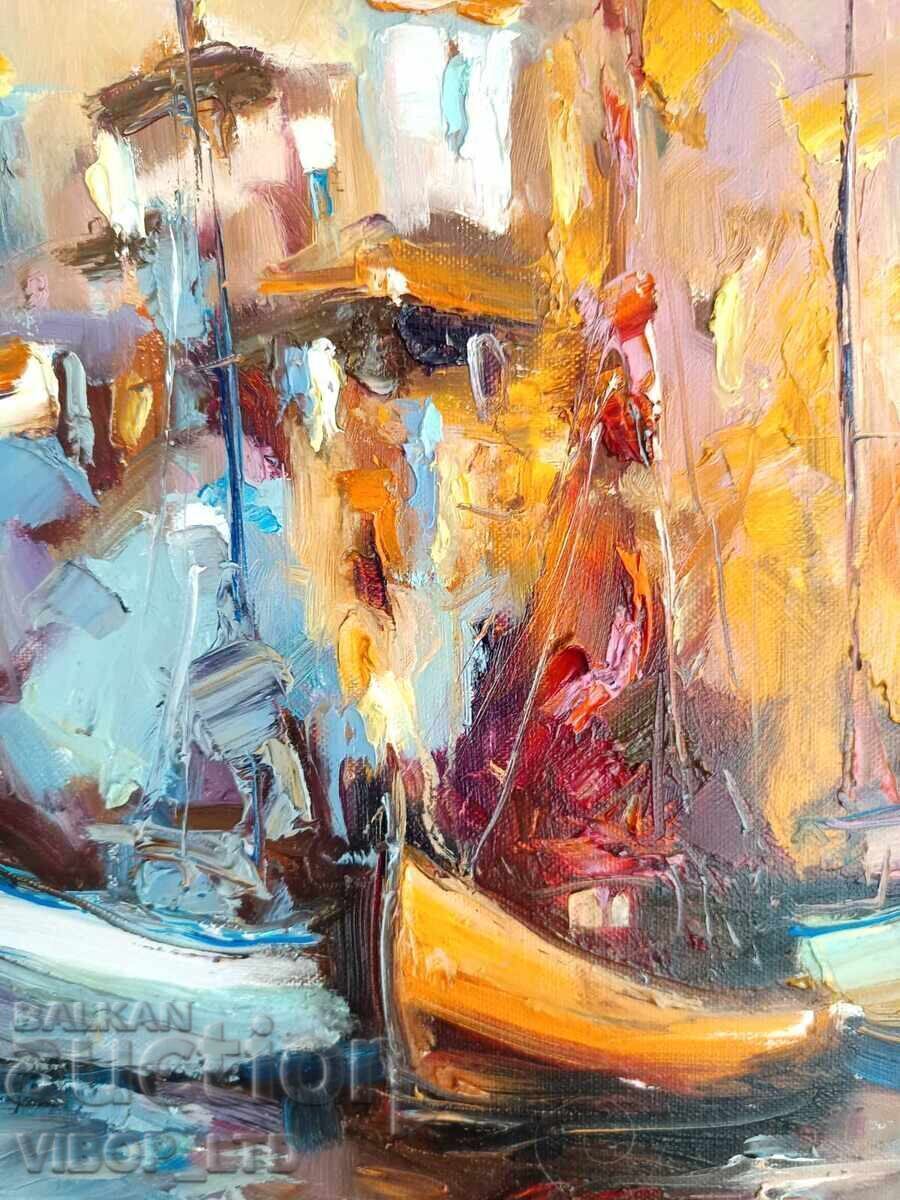 Auction Artist Yordanov / SAILBOATS, painting 55.2/40.7 cm / frame / signed Auction Artist Yordanov / SAILBOATS, painting 55.2/40.7 cm / frame / signed