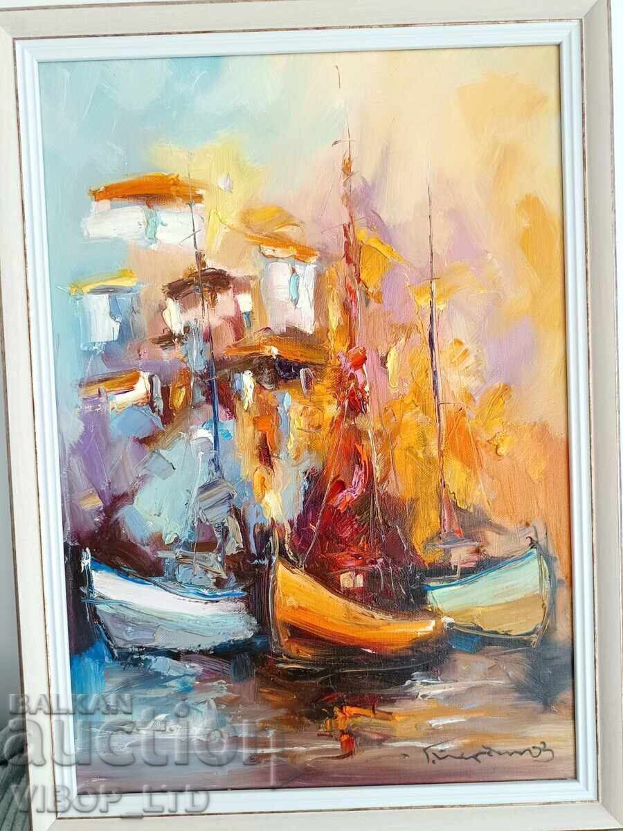 Artist Yordanov / SAILBOATS, painting 55.2/40.7 cm / frame / signed Artist Yordanov / SAILBOATS, painting 55.2/40.7 cm / frame / signed