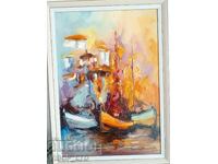 Pictură Ĭordanov/NAVĂ CU PÂNZE, tablou 55,2/40,7 cm/ramă/semnat