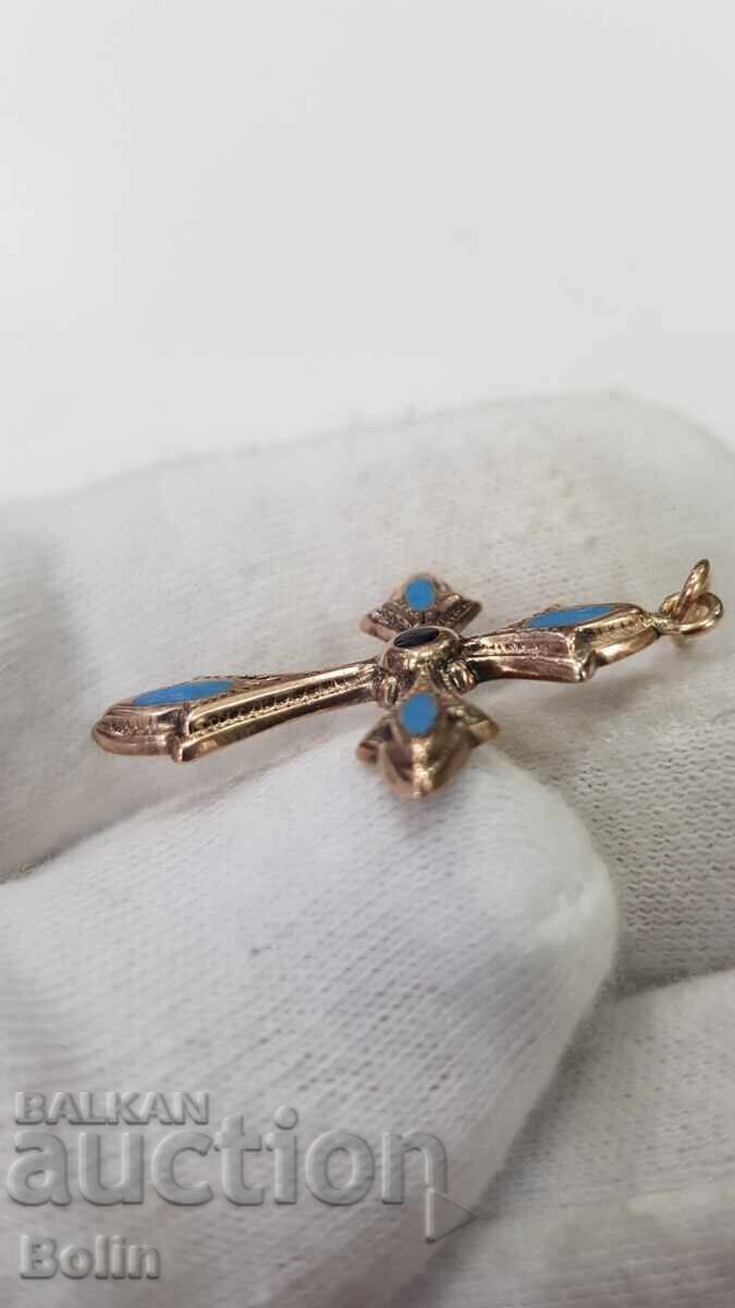 Delivery of Very rare gold cross with enamel Victorian Era 19th century