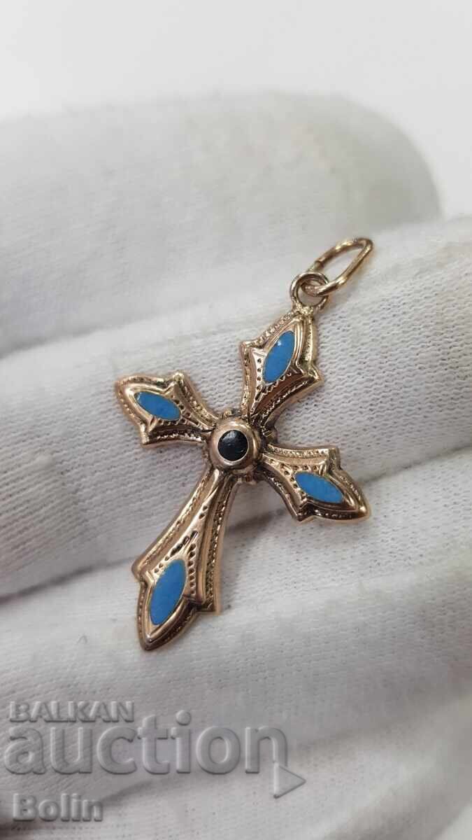 Very rare gold cross with enamel Victorian Era 19th century - 5