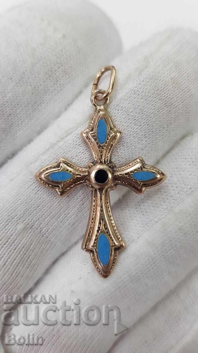 Very rare gold cross with enamel Victorian Era 19th century
