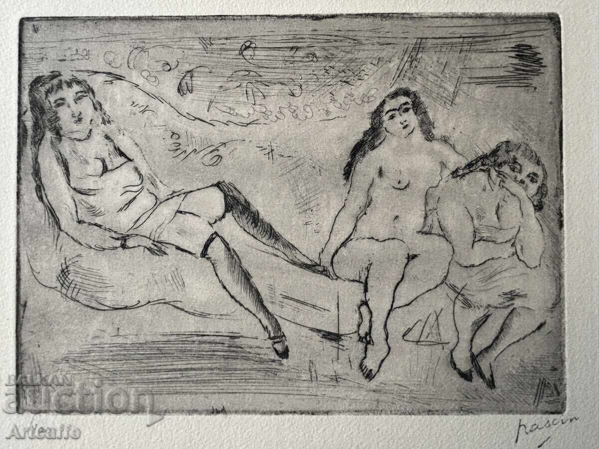 Δημοπρασία Ζουλ Πασκίν - αυθεντικό χαρακτικό ξηρής χάραξης, οφώρτ 1921