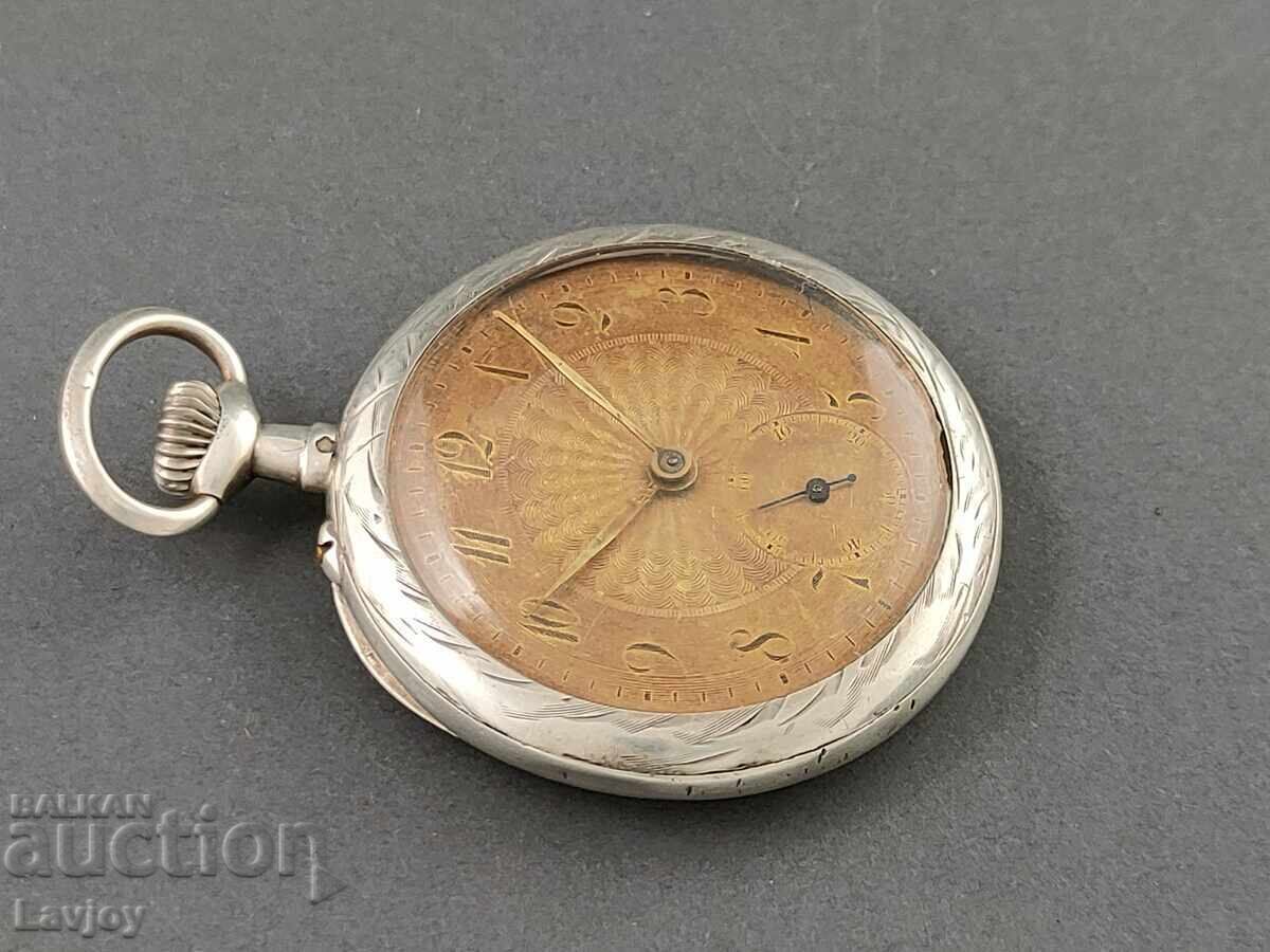 Ασημένιο ρολόι τσέπης με σκηνή κυνηγιού με τιμή 250.00 BGN | € 127.82 Ασημένιο ρολόι τσέπης με σκηνή κυνηγιού με τιμή 250.00 BGN | € 127.82