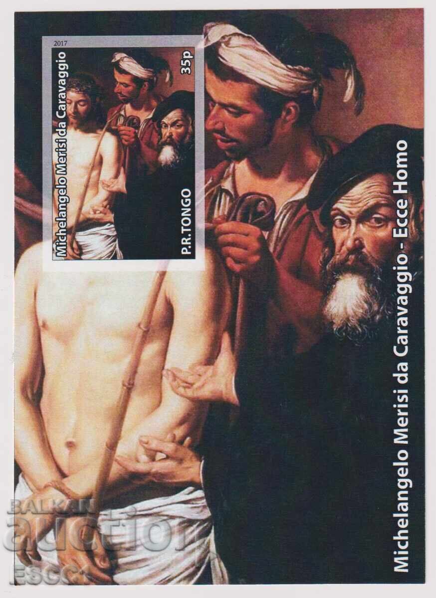 Bloc curat Pictură Michelangelo da Caravaggio 2017 din Tonga Bloc curat Pictură Michelangelo da Caravaggio 2017 din Tonga