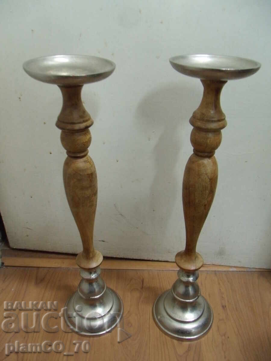 №7993 Two large old candlesticks
