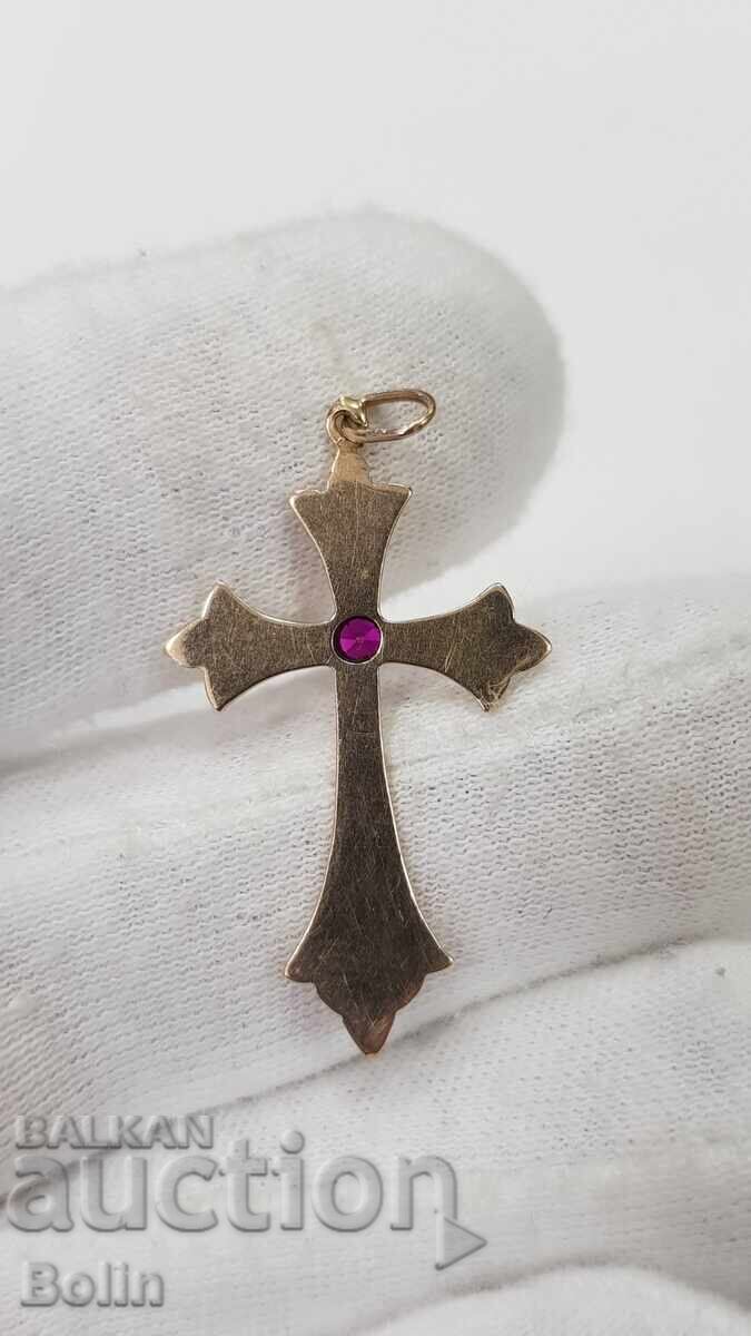 Доставка на Рядък стар златен кръст кръстче с рубин края на 19в 14карата