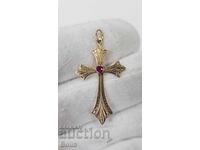 Rară cruce veche de aur cu rubin, sfârșitul secolului 19, 14 carate