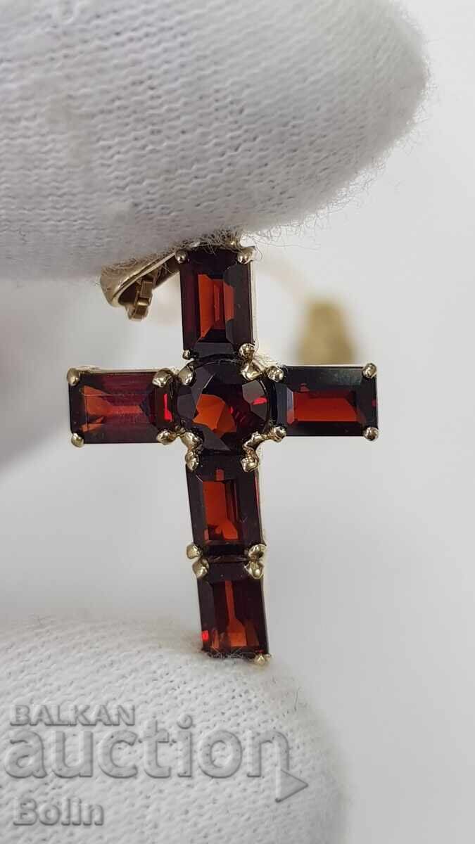 Όμορφος χρυσός σταυρός με γρανάτη 8 καρατίων 333 προέλευσης Ευρώπης - 5