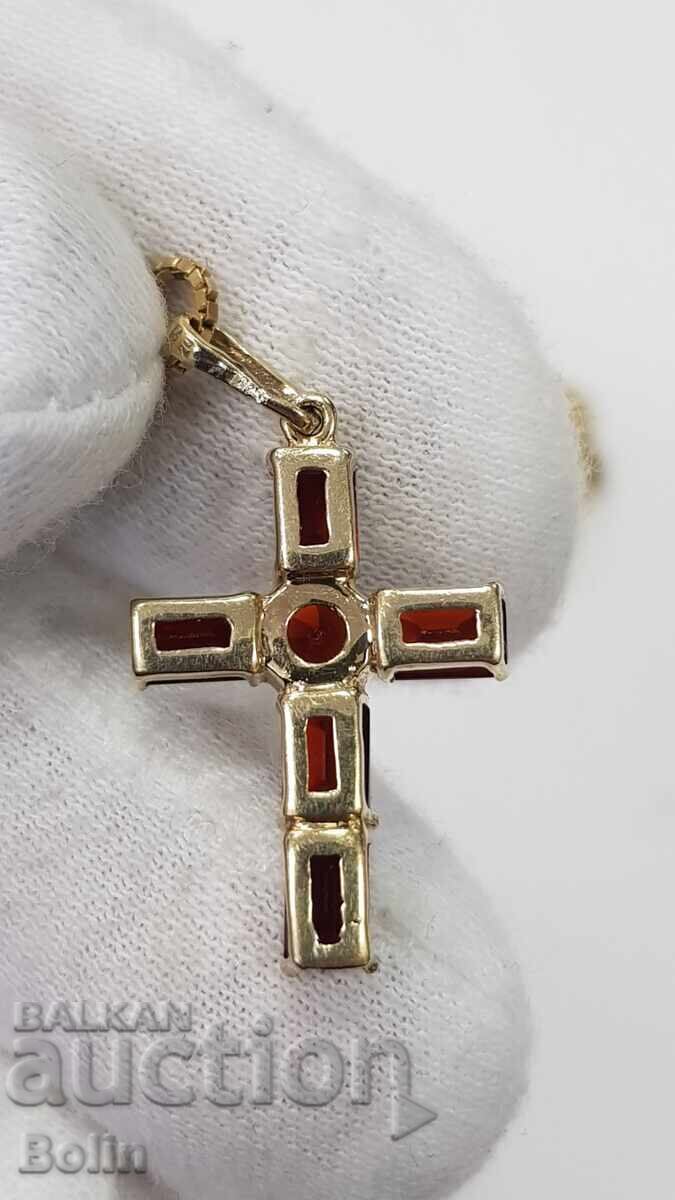 Όμορφος χρυσός σταυρός με γρανάτη 8 καρατίων 333 προέλευσης Ευρώπης - 6