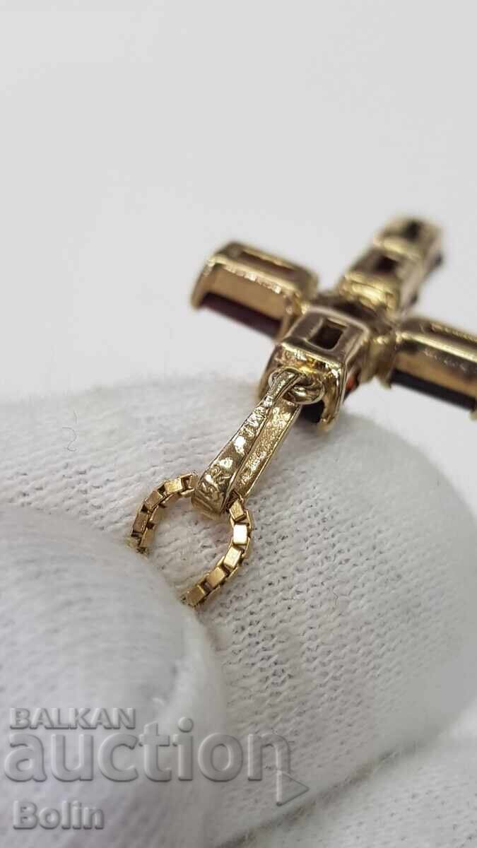 Όμορφος χρυσός σταυρός με γρανάτη 8 καρατίων 333 προέλευσης Ευρώπης - 7