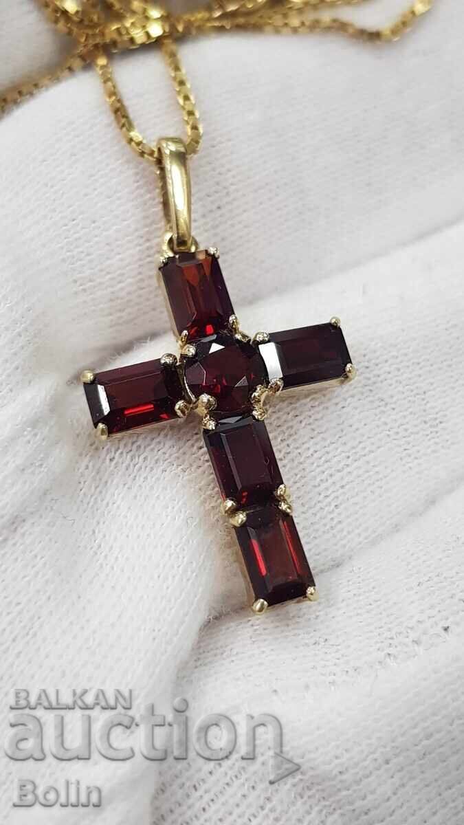 Όμορφος χρυσός σταυρός με γρανάτη 8 καρατίων 333 προέλευσης Ευρώπης